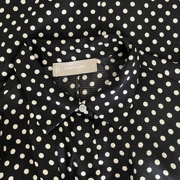 EVERLANE The Hammered Satin Shirt Dress Black Polka Dot Shirtdress Preppy Size 0 - Picture 12 of 15